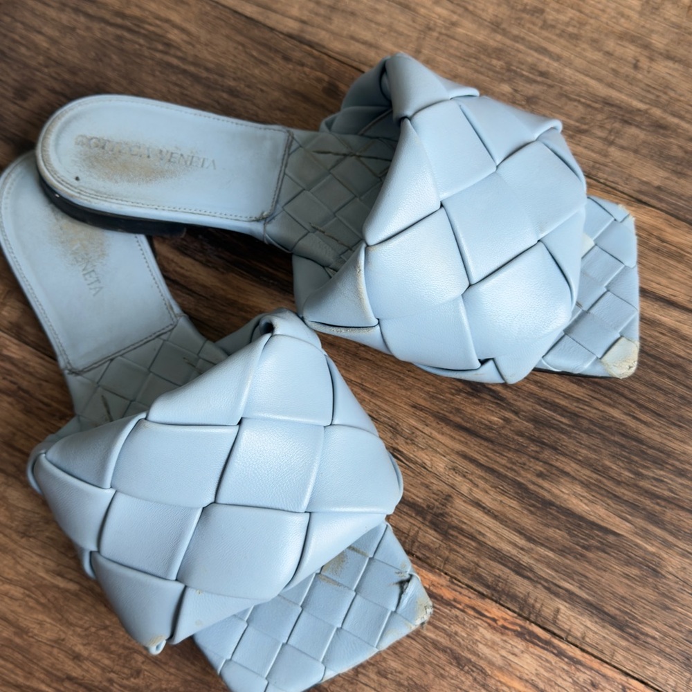 Bottega Veneta Blue Woven Slide Sandals